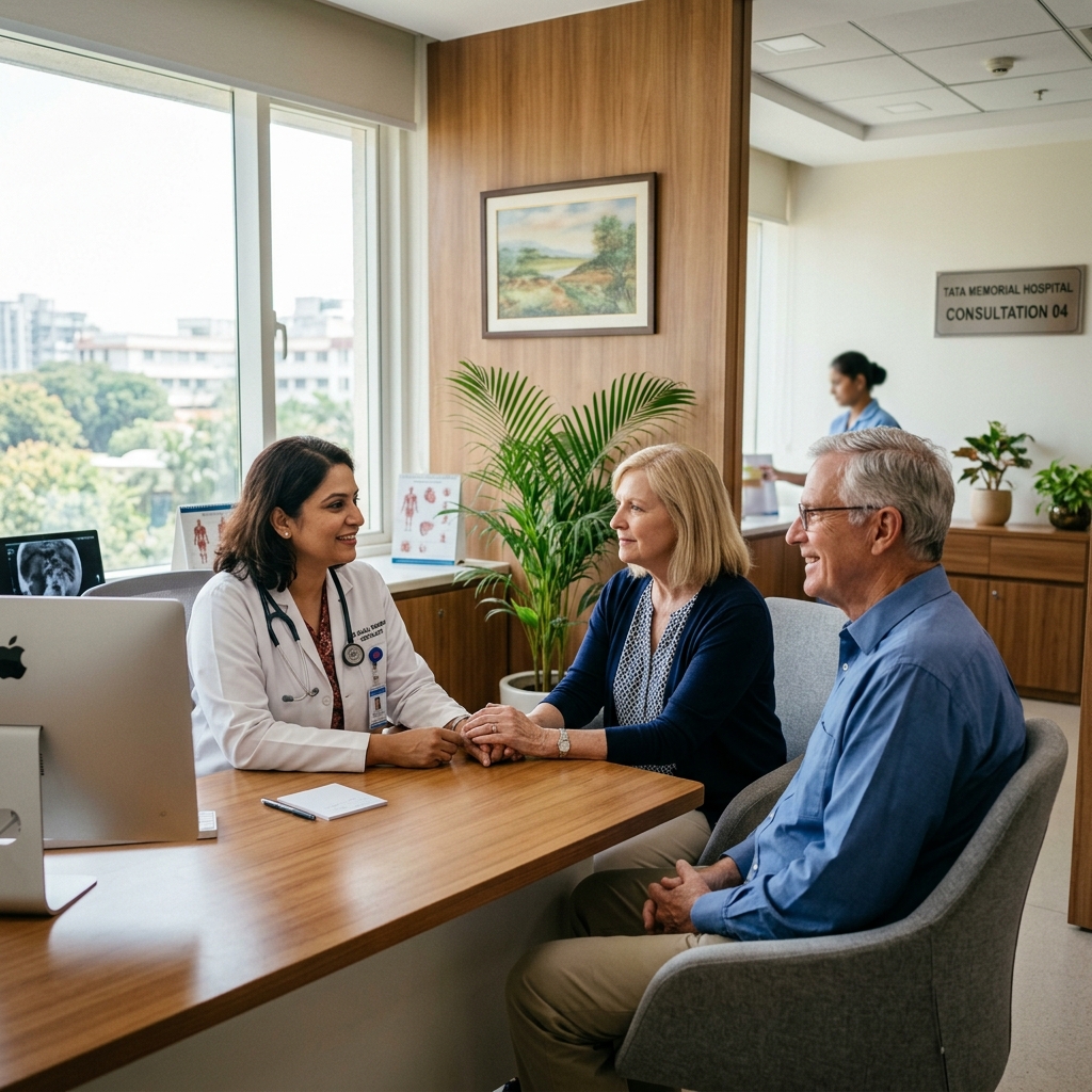 Compassionate doctor consulting with patient couple at a world-class hospital in India
